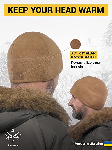 2SBR 2SABERS Fleece Winter Warm Watch Cap - Mens Outdoor Skull Beanie Hat - color: Coyote Patch Panel, size: Large