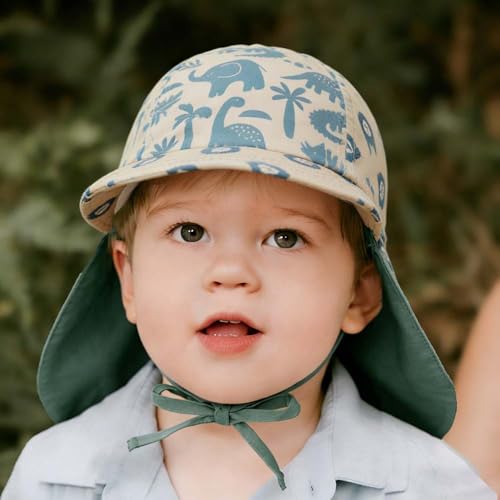 Baby Boys Girls Sun Hat 100% Cotton Flap Hat,Toddler Kids Hats with Neck Protection,Summer Essentials for Baby - color: Olive Drab Dinosaur, size: 6-12 Months