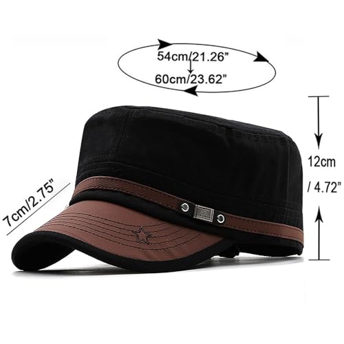 Cadet Army Cap for Men Women Military Adjustable Unisex Flat Top Hat - color: Black