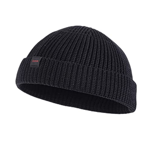 Fisherman Beanie Hats for Men Women,Knit Trawler Skull Cap,Watch Cap,Spring Fall Winter Warm Short Hats - color: (Cotton)-black-m