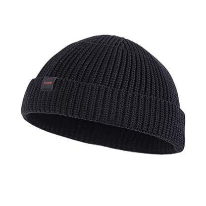 Fisherman Beanie Hats for Men Women,Knit Trawler Skull Cap,Watch Cap,Spring Fall Winter Warm Short Hats - color: (Cotton)-black-m