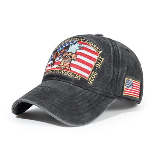 USA 250th Anniversary Baseball Cap Patriotic Embroidered American Hat - color: 3-black