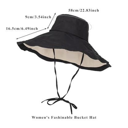 Women's Large Brim Reversible Sun Hats Packable Foldable UV Protection Bucket Hat Metal Wired Edge