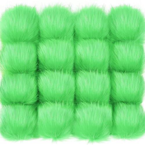 Tatuo 16 Pcs Faux Fur Pom Poms for Hats, Green - color: Green