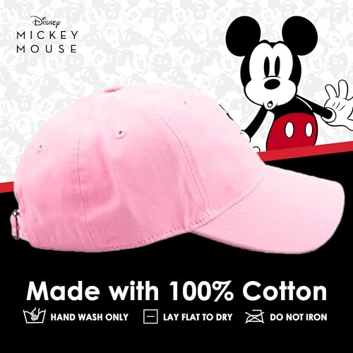 Disney Mickey Mouse Embroidered Cotton Adjustable Dad Hat with Curved Brim - color: Pink