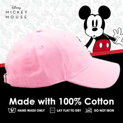Disney Mickey Mouse Embroidered Cotton Adjustable Dad Hat with Curved Brim - color: Pink