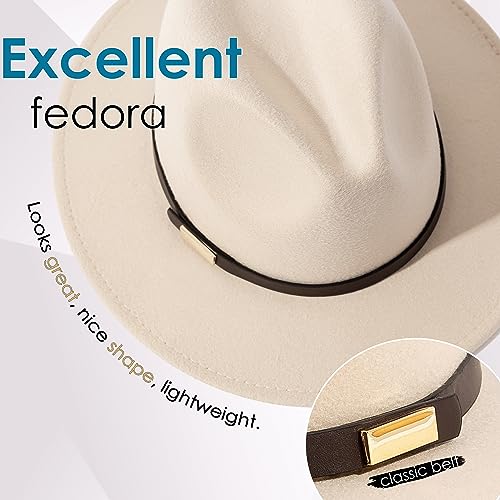 Fedora Hats for Men Wide Brim Panama Hat with Classic Belt - color: B-belt Beige