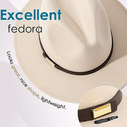 Fedora Hats for Men Wide Brim Panama Hat with Classic Belt - color: B-belt Beige