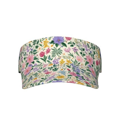 Unisex Adjustable Sports Sun Visor - color: Retro Spring Flowers and Ferns