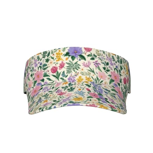 Unisex Adjustable Sports Sun Visor - color: Retro Spring Flowers and Ferns