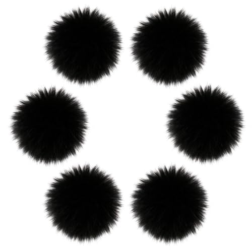 Fzxdfg 6Pieces Faux Furry Pom Pom Ball with Elastic Loop DIY Faux Fur Fluffy Ball for Hats Bags Key Chains Accessories 3.9inch/10CM (Black) - color: Black