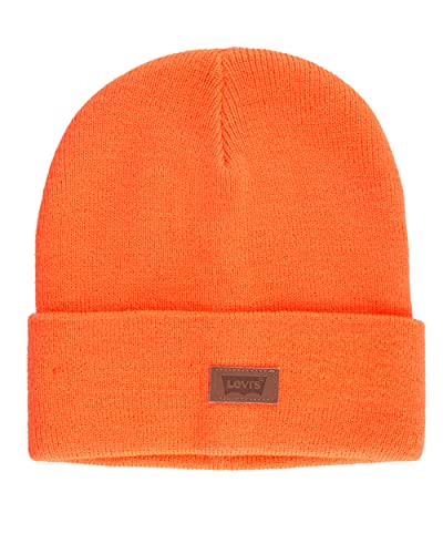 Levi's Mens All-Season Hero Beanie Soft Knit Cuffed Winter Hat, Warm & Comfortable Everyday Style - color: Neon Orange Solid