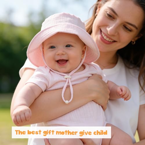 Baby Sun Hat Infant Toddler Summer Cotton Yarn Beach Bucket Hat for Boy Girl - color: Pink, size: 0-9 Months
