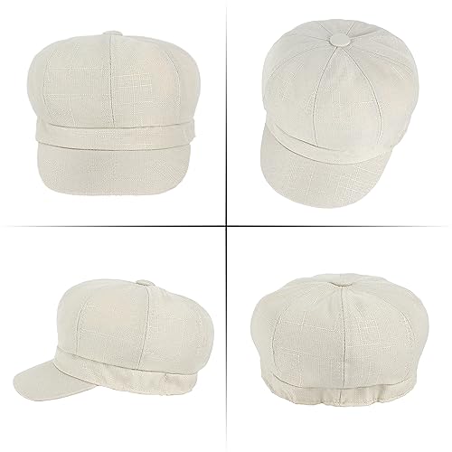 Women Cotton Blend Newsboy Cap Cabbie Paperboy Painter Visor Hat - color: Beige White B