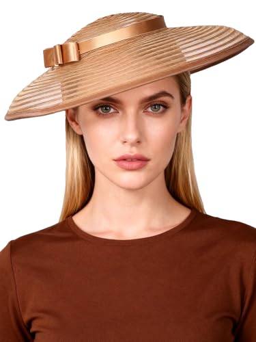 Vintage Fascinators Pillbox Hat for Women Straw Fedora Wide Brim Ladies Church Sinamay Derby Hats - color: Brown