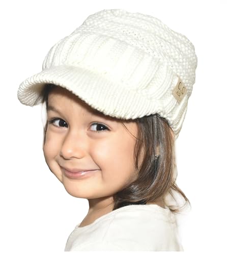 C.C Beanie for Toddler Trendy Warm Oversized Chunky Soft Oversized Ribbed Slouchy Knit Hat with Visor Brim - color: Ivory