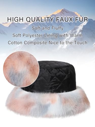 LA CARRIE Women's Fuzzy Wide Brim Faux Fur Bucket Hat Winter Fisherman Cap - color: Red Blue