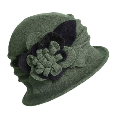 Women Cloche Bucket Hat 1920s Vintage Dress Winter Hats - color: Mixing Green