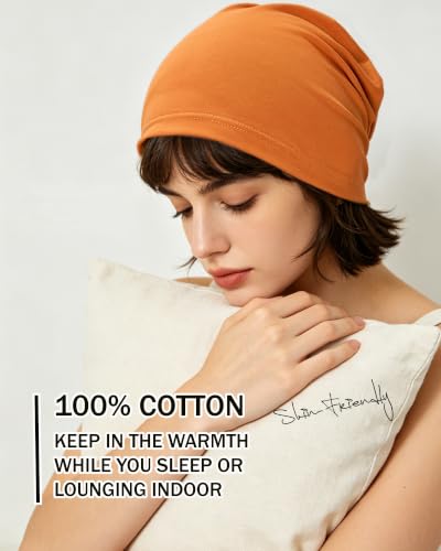 ROYBENS 100% Cotton Thin Slouchy Beanie Hat Women Men Lightweight Chemo Cap - color: 1pcs-brown