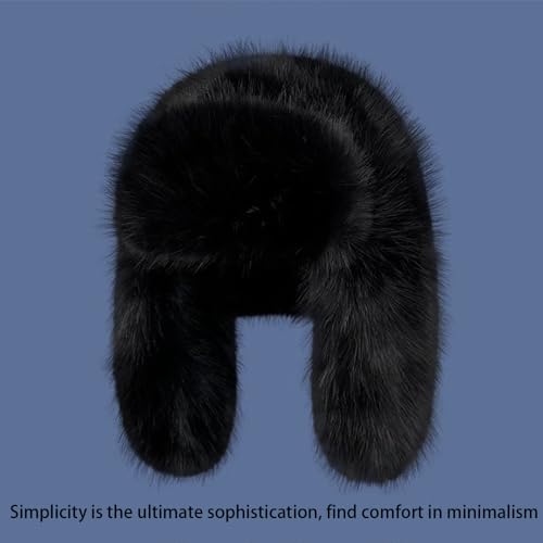 Luxurious Faux Mink Fur Ladies Trapper Hat，Pure Color Simplistic Women’s Winter Hat，Furry Ushanka Warm Hat - color: Black