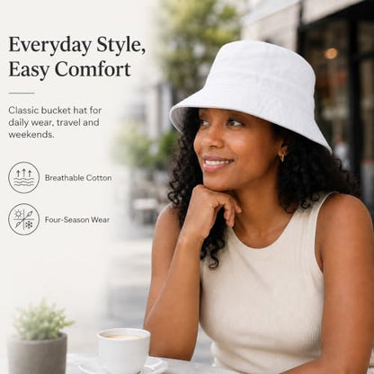 Cotton Bucket Hat Packable Beach Sun Hat for Women Men - color: Black+white