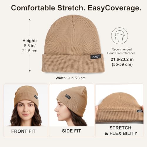 Satin Lined Winter Beanie Hats for Women Men Cotton Knitted Cuffed Knit Hat - color: Khaki