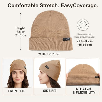 Satin Lined Winter Beanie Hats for Women Men Cotton Knitted Cuffed Knit Hat - color: Khaki