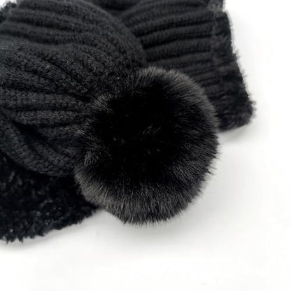 HUAMULAN Women Winter Knit Beanie Hats One Piece Fleece Lined Balaclavas - color: Black + Faux Fur