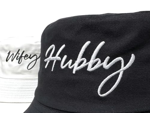 XYIYI 2 Pack Unisex Bucket Hat for Women Men Summer Beach Fishing Hat Sun Hat - color: Hubby Wifey Black White