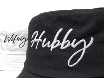 XYIYI 2 Pack Unisex Bucket Hat for Women Men Summer Beach Fishing Hat Sun Hat - color: Hubby Wifey Black White