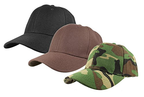 Gelante Plain Baseball Cap Adjustable Back Strap 3 PC - color: 3pcs-black/Brown/Camo