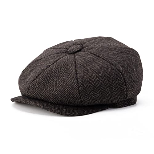 BOTVELA Men's 8 Panel Wool Blend Newsboy Flat Cap - color: Coffee, size: 7 3/8