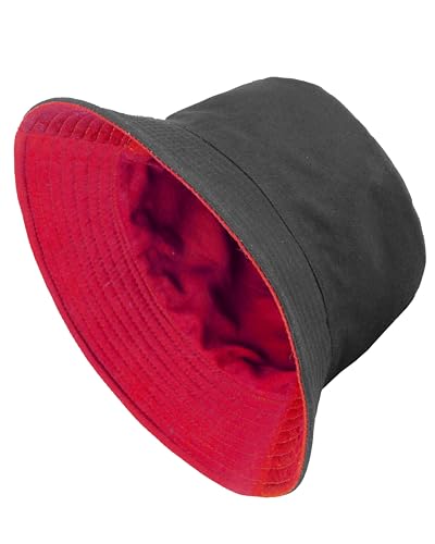 Gelante Reversible Bucket Hat for Men and Women - Cotton, Outdoor Sun Protection Bucket Hats. - color: Red/Black