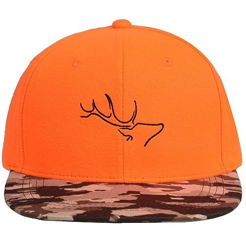 EDTREK Performance Outdoorsman Snapback Truck Hat with Flat Brim - Unique Animal Embroidery - color: Blaze Orange - Woodsman Camo