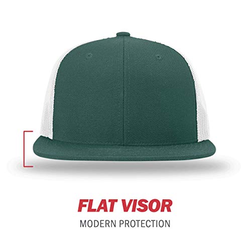 Richardson Unisex 511 Flatbill Trucker Adjustable Snapback Baseball Cap - color: Dark Green/White