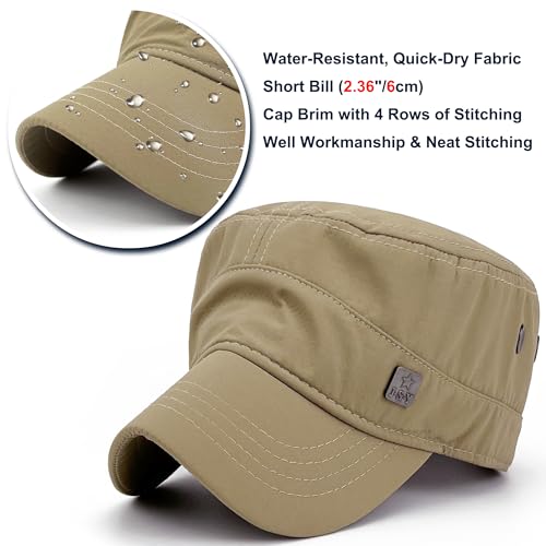 Loneshark Water Resistant Military Hat Quick Dry Cadet Cap Army Flat Top - color: Square-logo-khaki
