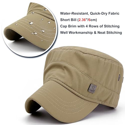 Loneshark Water Resistant Military Hat Quick Dry Cadet Cap Army Flat Top - color: Square-logo-khaki