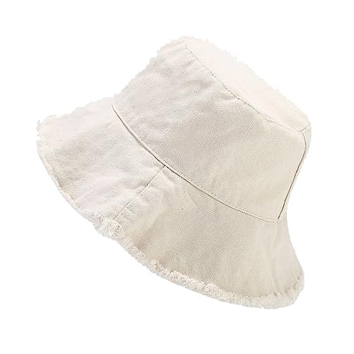 Quanhaigou Frayed Unisex Sun Hats, Fashion Beach Bucket Hat for Men Women,Summer Outdoor Boy's Girls Boonie Cap - color: Frayed Beige