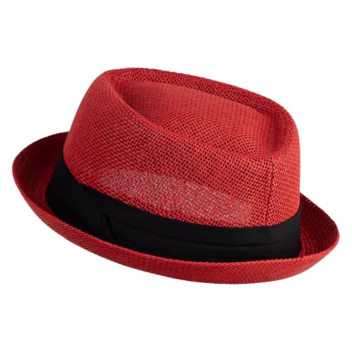 Big Size Solid Upbrim Pork Pie Fedora - color: Red, size: Large-X-Large