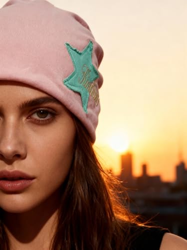 Y2K Slouch Hat Star Beanie Hat Grunge Accessories Winter Warm Cap Retro Design Knit Beanie for Women Men - color: Pink