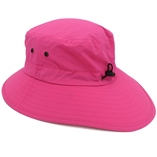 Women Lightweight Safari Sun Hat Quick Dry Fishing Hat with Strap Cool - color: Rose Red