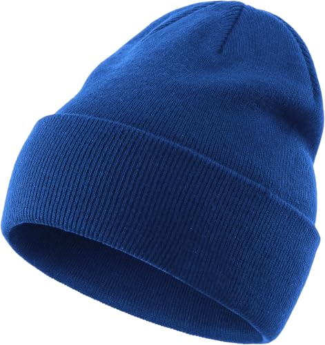 100% Cotton Beanie for Women Men Soft Knit Beanies Warm Winter Hat - color: Blue