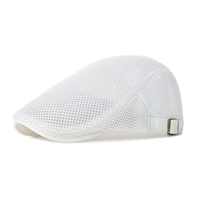 VOBOOM Men Mesh Newsboy Flat Cap Ivy Cabbie Newsboy Cap - color: White