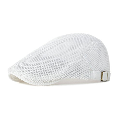 VOBOOM Men Mesh Newsboy Flat Cap Ivy Cabbie Newsboy Cap - color: White