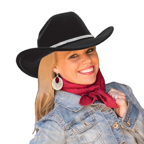 Glitter Silver Black Cowboy Hats Women Western Rhinestone Cowgirl Hat - color: 3 Circles Diamand-black