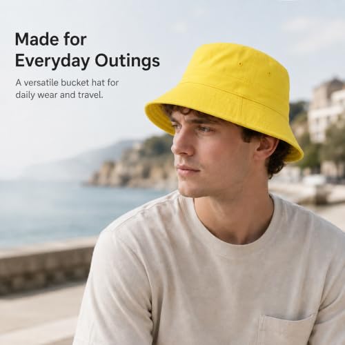 Cotton Bucket Hat Packable Beach Sun Hat for Women Men - color: Yellow