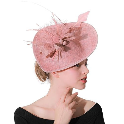 GIBZ Women's Wide Brim Fascinator Elegant Tea Party Headband - color: Blush Pink