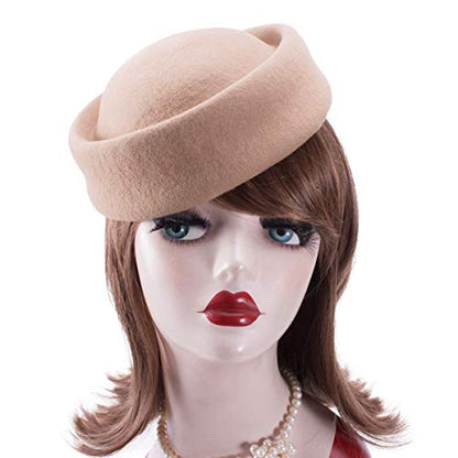 Lawliet Womens 100% Wool Felt Fascinator Hostess Pillbox Millinery Hat Base B028 - color: Camel