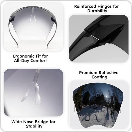 mayoken® Full Face Shield Sunglasses, Futuristic Wraparound Sun Protection Face Shield for Men & Women, Anti-Fog Mirror Glasses, Lightweight & Comfortable Metallic White - color: Metallic White