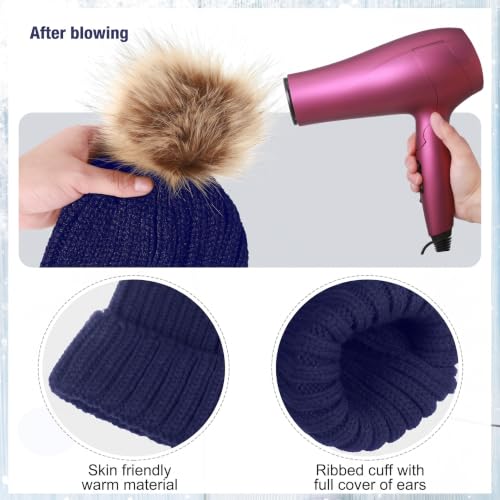 Haysandy 6 Pcs Winter Beanie Hat Gloves Set for Women Warm Knitted Hat Skull Cap with Pom Pom and Touchscreen Glove for Women - color: White, Wine Red, Navy Blue